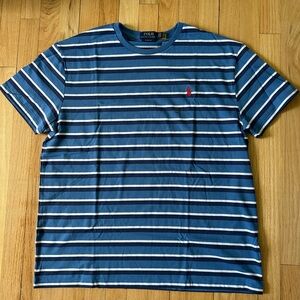 Ralph Lauren Blue and White Striped Short Sleeve Tee